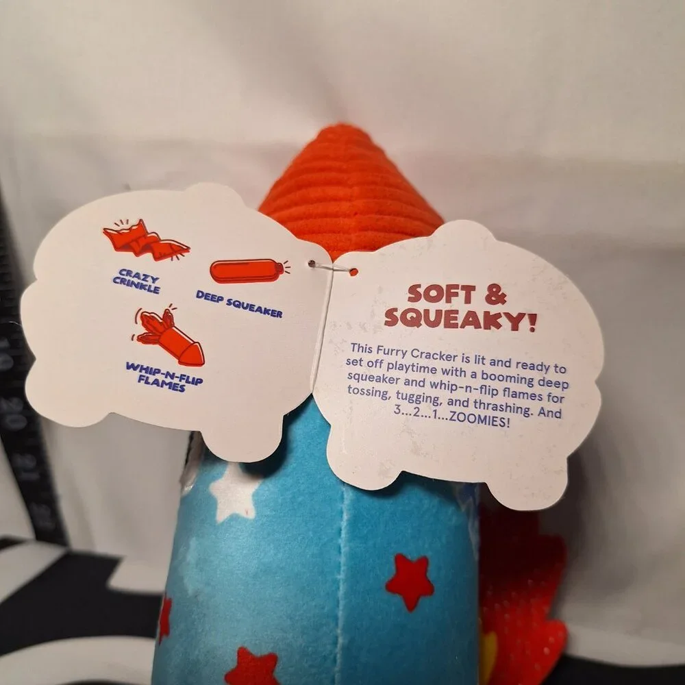 NWT Bark Firecracker 3 Pack Dog Toys = Furry Cracker +OK Boomer +Throwman Candle